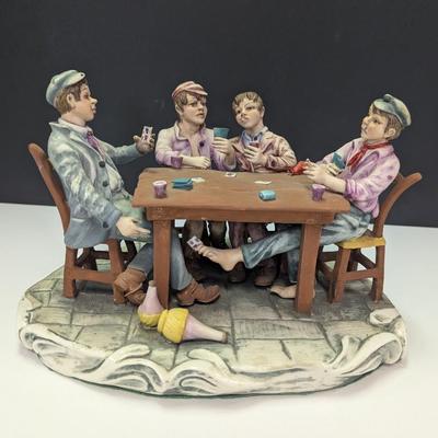 Large Capodimonte Card Players Porcelain Figurine A Lot Of Details