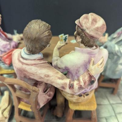 Large Capodimonte Card Players Porcelain Figurine A Lot Of Details