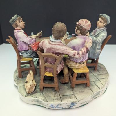 Large Capodimonte Card Players Porcelain Figurine A Lot Of Details