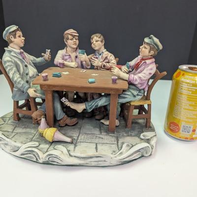 Large Capodimonte Card Players Porcelain Figurine A Lot Of Details