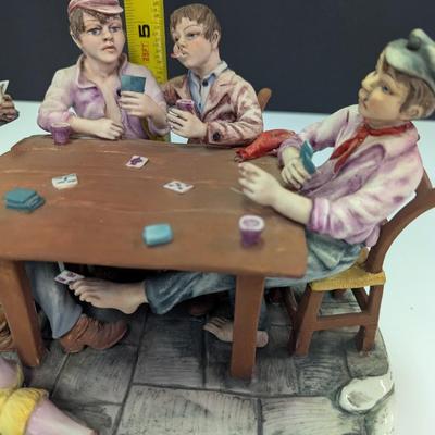 Large Capodimonte Card Players Porcelain Figurine A Lot Of Details