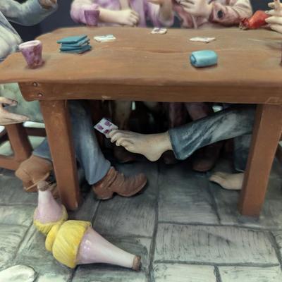 Large Capodimonte Card Players Porcelain Figurine A Lot Of Details