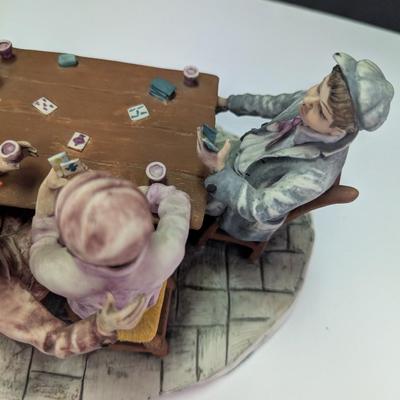 Large Capodimonte Card Players Porcelain Figurine A Lot Of Details