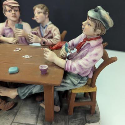 Large Capodimonte Card Players Porcelain Figurine A Lot Of Details