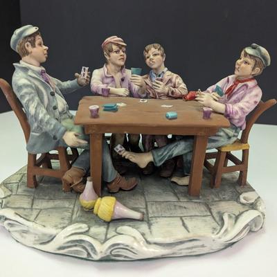 Large Capodimonte Card Players Porcelain Figurine A Lot Of Details