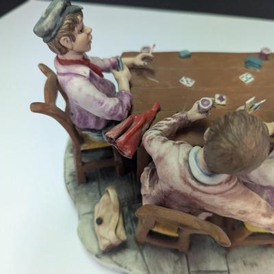 Large Capodimonte Card Players Porcelain Figurine A Lot Of Details