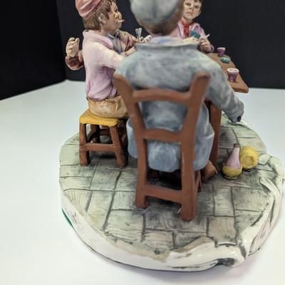 Large Capodimonte Card Players Porcelain Figurine A Lot Of Details
