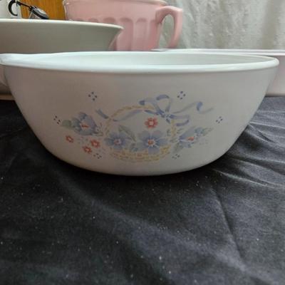 Chrome revere tea pot - corning ware casserole dishes - batter pitcher and more