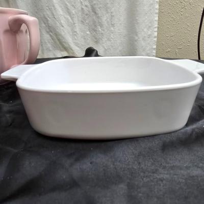 Chrome revere tea pot - corning ware casserole dishes - batter pitcher and more