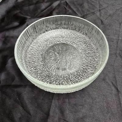 Etched rose and grapes glass plates with assortment of bowls and mugs