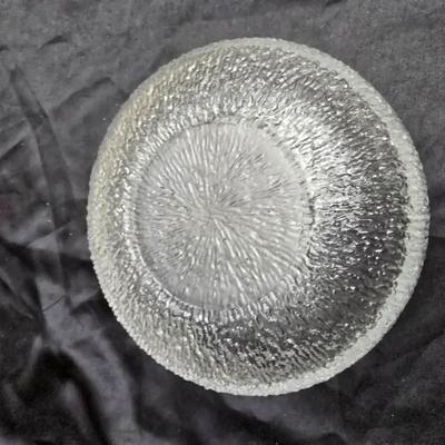 Etched rose and grapes glass plates with assortment of bowls and mugs