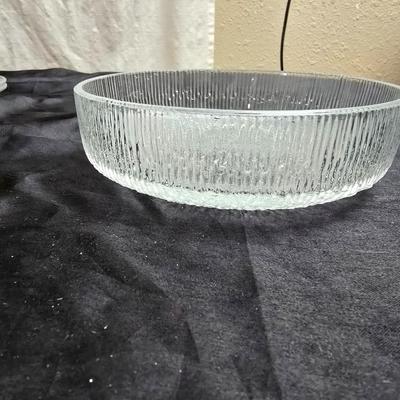 Etched rose and grapes glass plates with assortment of bowls and mugs