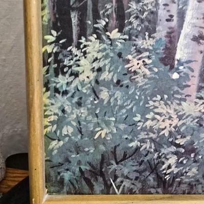 Vintage lithograph wall art - Forrest and Barn -