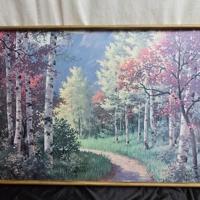Vintage lithograph wall art - Forrest and Barn -