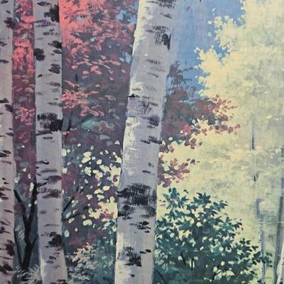 Vintage lithograph wall art - Forrest and Barn -