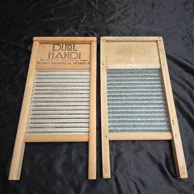 Two vintage washboards - one glass - one metal