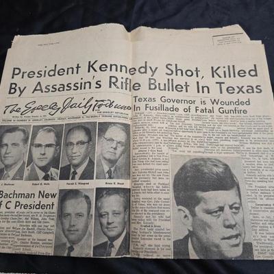 Vintage newspaper articles about Kennedy shooting - Declaration of United States - Neat cast nutcracker - and more
