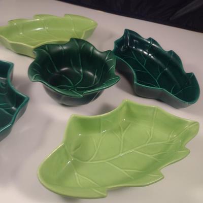 Vintage Glazed Pottery Relish/Dip Tray Set- Marked USA