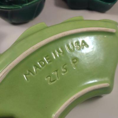 Vintage Glazed Pottery Relish/Dip Tray Set- Marked USA