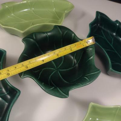 Vintage Glazed Pottery Relish/Dip Tray Set- Marked USA