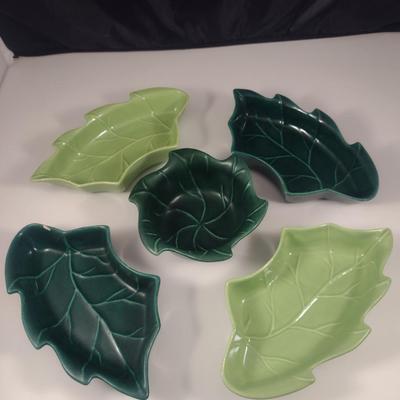 Vintage Glazed Pottery Relish/Dip Tray Set- Marked USA