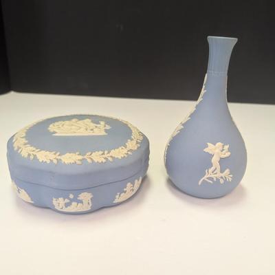Vintage Wedgwood Jasperware Blue Container #2 & Vase
