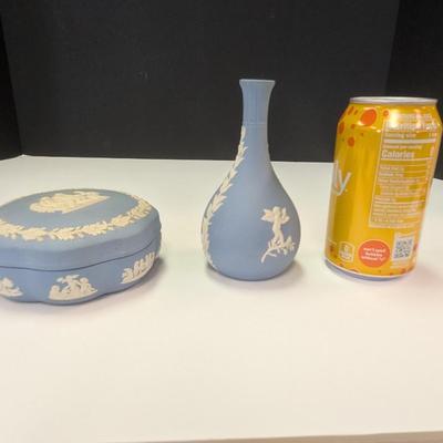 Vintage Wedgwood Jasperware Blue Container #2 & Vase
