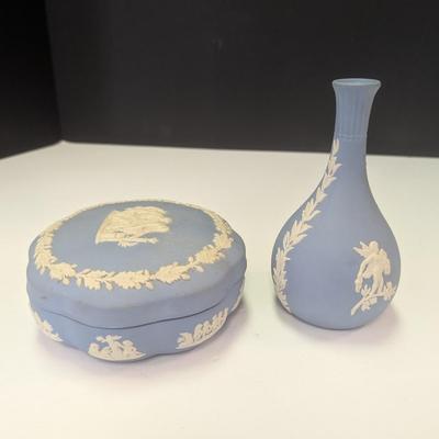 Vintage Wedgwood Jasperware Blue Container #2 & Vase