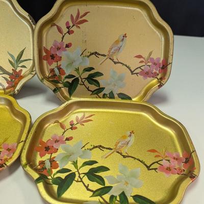 Vintage Floral Bird Tin Trays Made In England