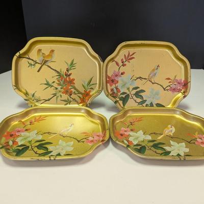 Vintage Floral Bird Tin Trays Made In England