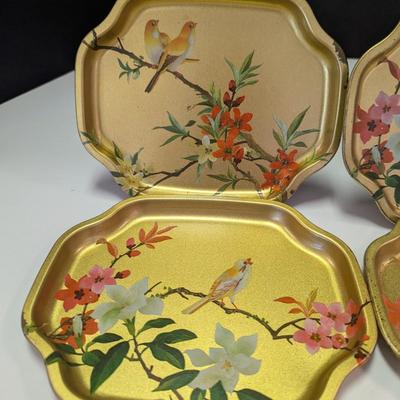 Vintage Floral Bird Tin Trays Made In England