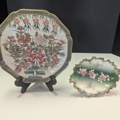 Asian Decorative Floral Chrysanthemum Platter & Habsburg China Trinket Dish