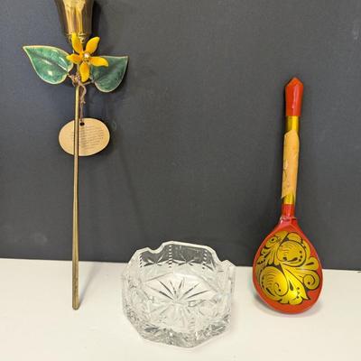 Bovano Flowers Designed By Sharron Kree Handmade From Colored Glass & Metal & Russian Folk Art Ladle Spoon Lacquer