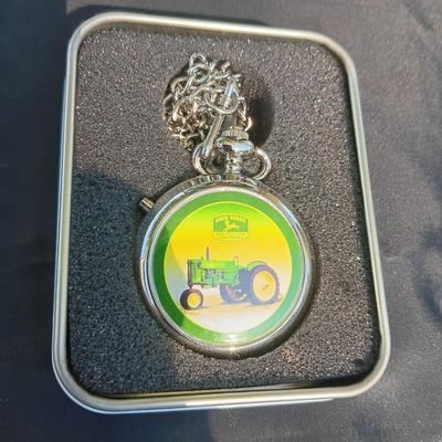 JOHN DEERE POCKET WATCH IN TIN CONTAINER