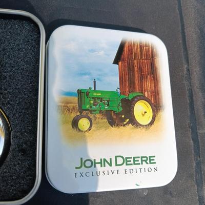 JOHN DEERE POCKET WATCH IN TIN CONTAINER