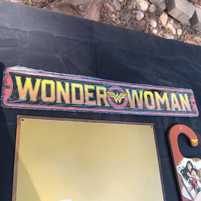 WONDER WOMAN TIN SIGNS, DOOR KNOB HANGER AND LIGHT SWITCH COVER