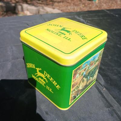 JOHN DEERE MODEL G TRACTOR CLOCK AND A TIN