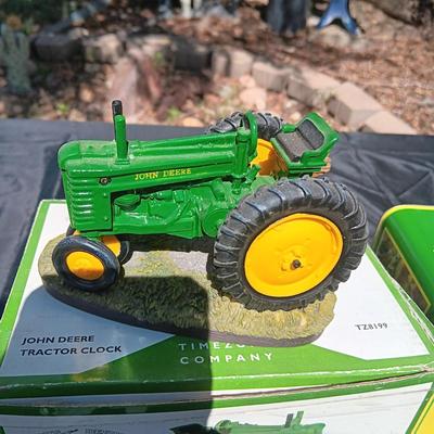 JOHN DEERE MODEL G TRACTOR CLOCK AND A TIN