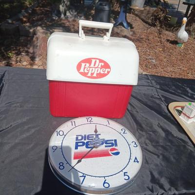 DR PEPPER COOLER AND DIET PEPSI CLOCK