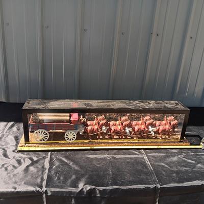CAST IRON HORSE DRAWN WAGON IN DISPLAY CASE