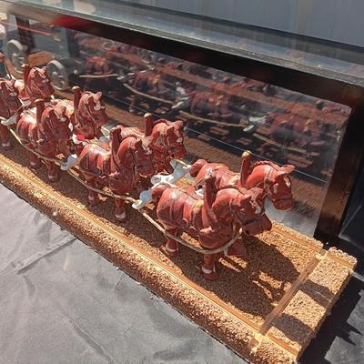 CAST IRON HORSE DRAWN WAGON IN DISPLAY CASE