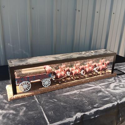 CAST IRON HORSE DRAWN WAGON IN DISPLAY CASE