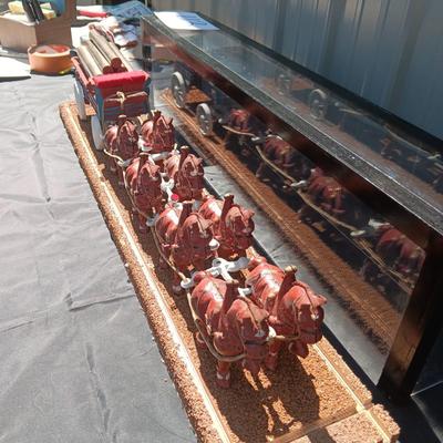 CAST IRON HORSE DRAWN WAGON IN DISPLAY CASE