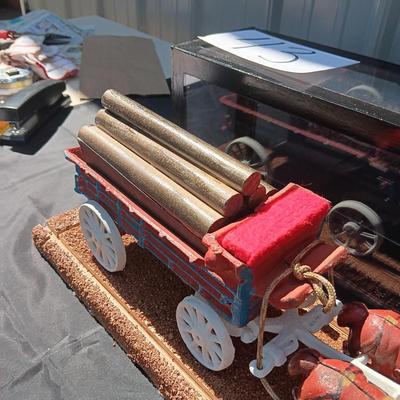CAST IRON HORSE DRAWN WAGON IN DISPLAY CASE