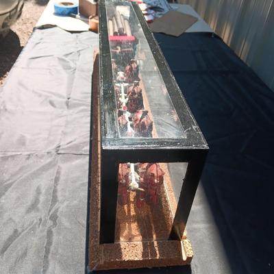 CAST IRON HORSE DRAWN WAGON IN DISPLAY CASE
