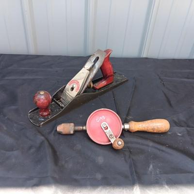 MILLERS FALLS WOOD PLANE & HAND CRANK DRILL