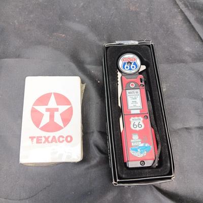 NEW ROUTE 66 POCKET KNIFE AND NEW TEXACO PLAYING CARDS