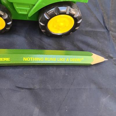 JOHN DEERE TOY FLASHLIGHT THAT SOUNDS LIKE A TRACTOR AND AN EXTRA LARGE PENCIL