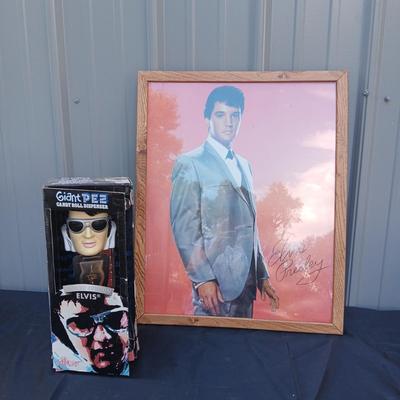 GIANT ELVIS PRESLEY PEZ DISPENSER AND FRAMED PICTURE
