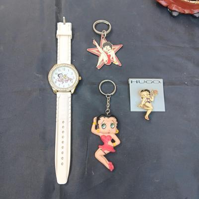 BETTY BOOP WATCH, KEY CHAINS AND PIN